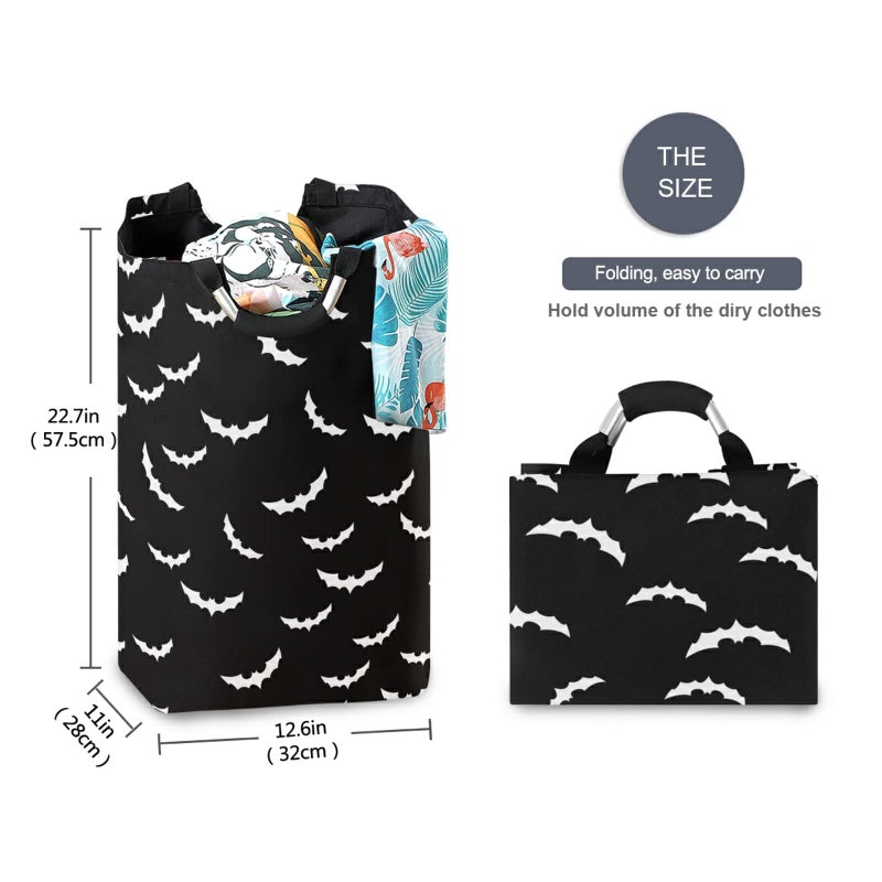 XUWU 50L Laundry Basket Halloween Bats Goth Foldable Laundry Hamper with Padded Handles Waterproof Durable Clothes Hamper Storage Basket for Clothes Organizer - Image 2